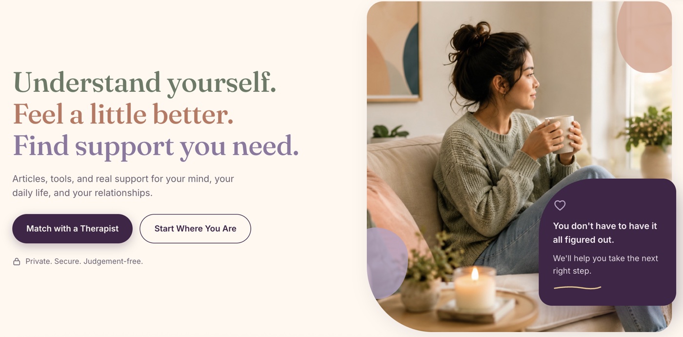 Kindred's homepage: Understand yourself. Feel a little better. Find support you need.